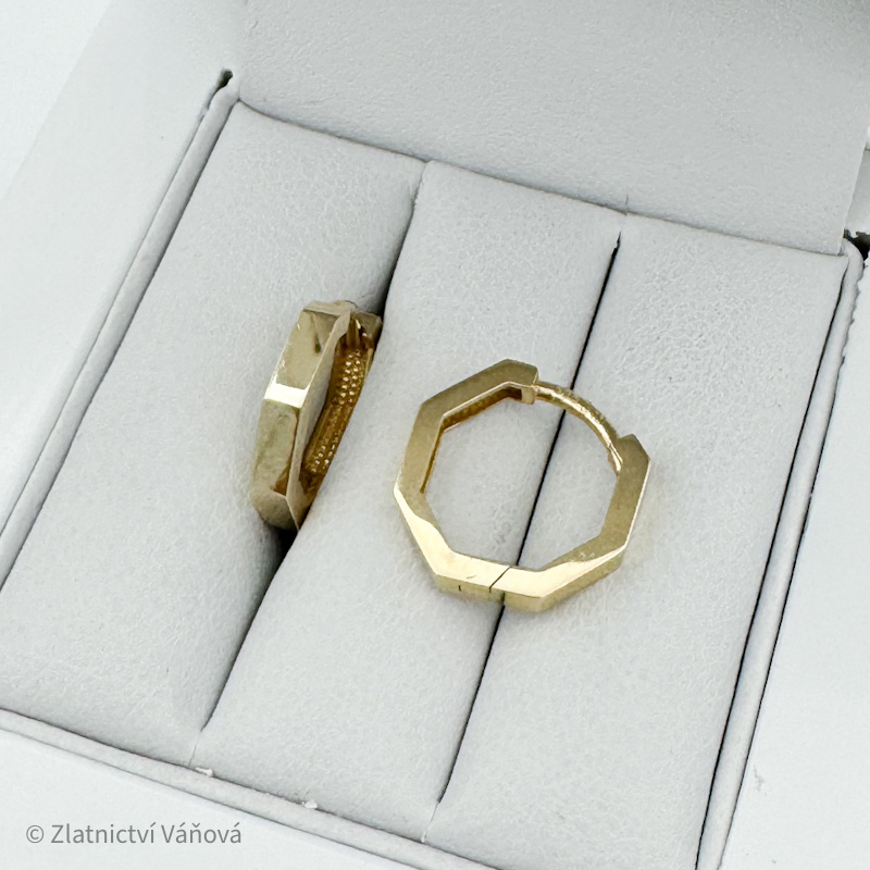 Žluté zlato náušnice kroužky s hranami